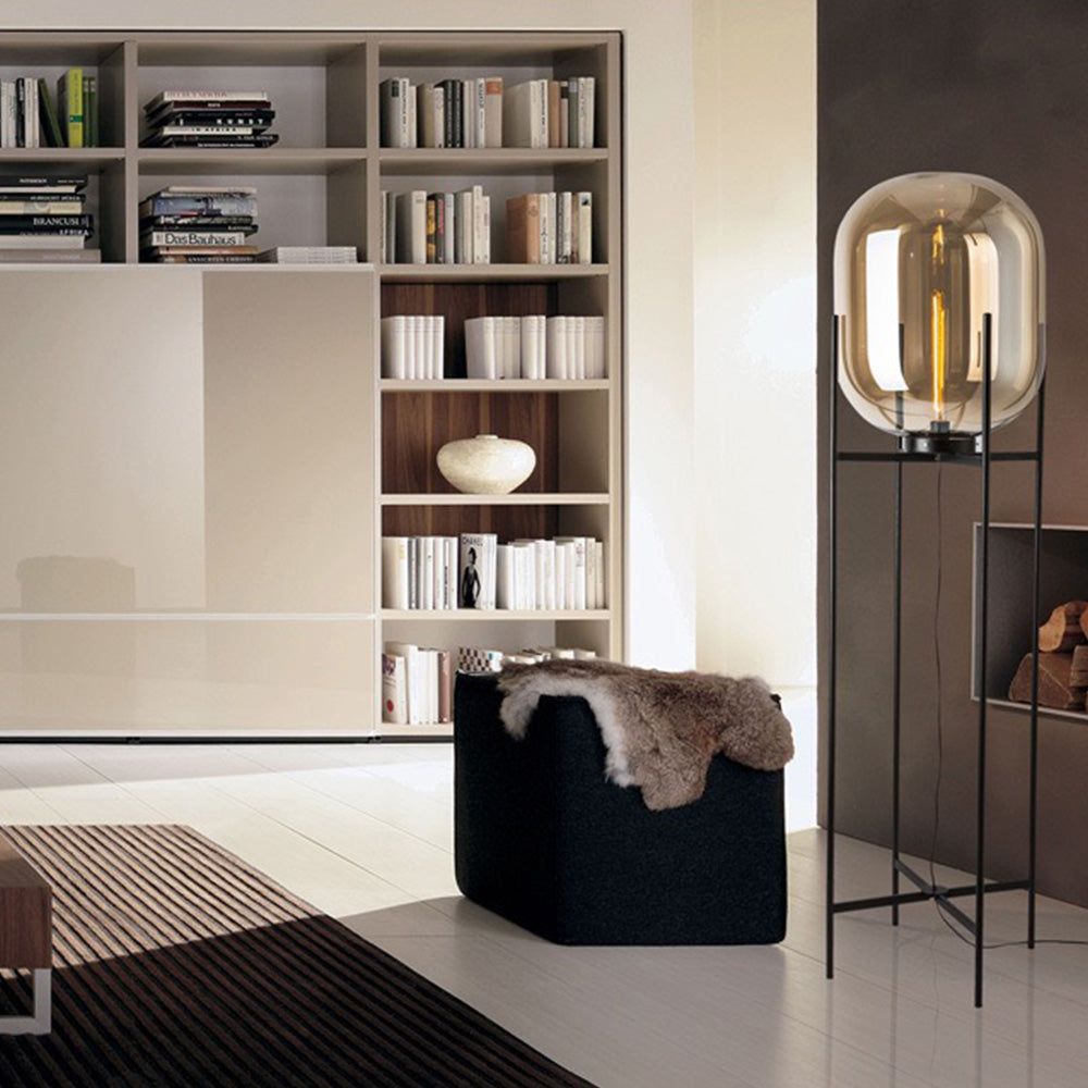Mira Design Lampadaire Globe Moderne Verre/Métal Noir Chambre/Salon - Neutralighting