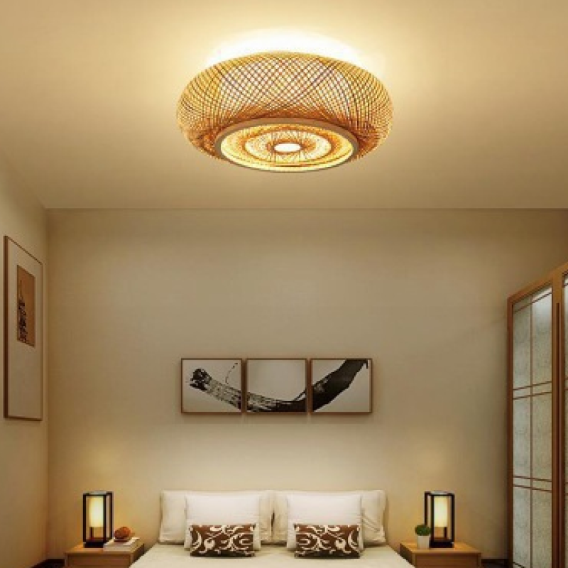 Ritta Plafonnier Rond Naturel, Rotin, Bois, Salon - Neutralighting