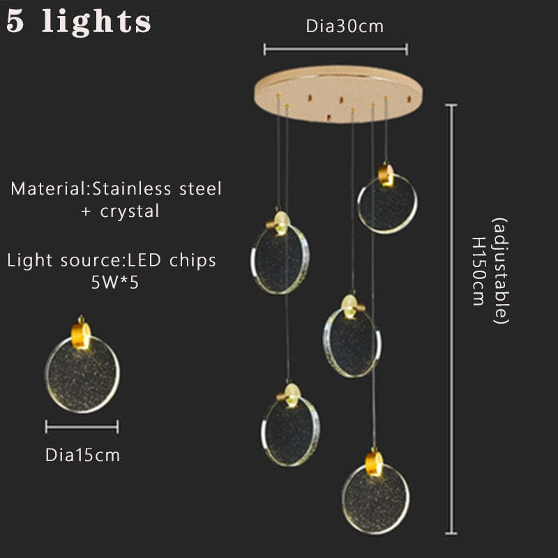 Kristy Suspension Ronde Nordique, Métal/Cristal, Doré, Escalier/Salon - Neutralighting