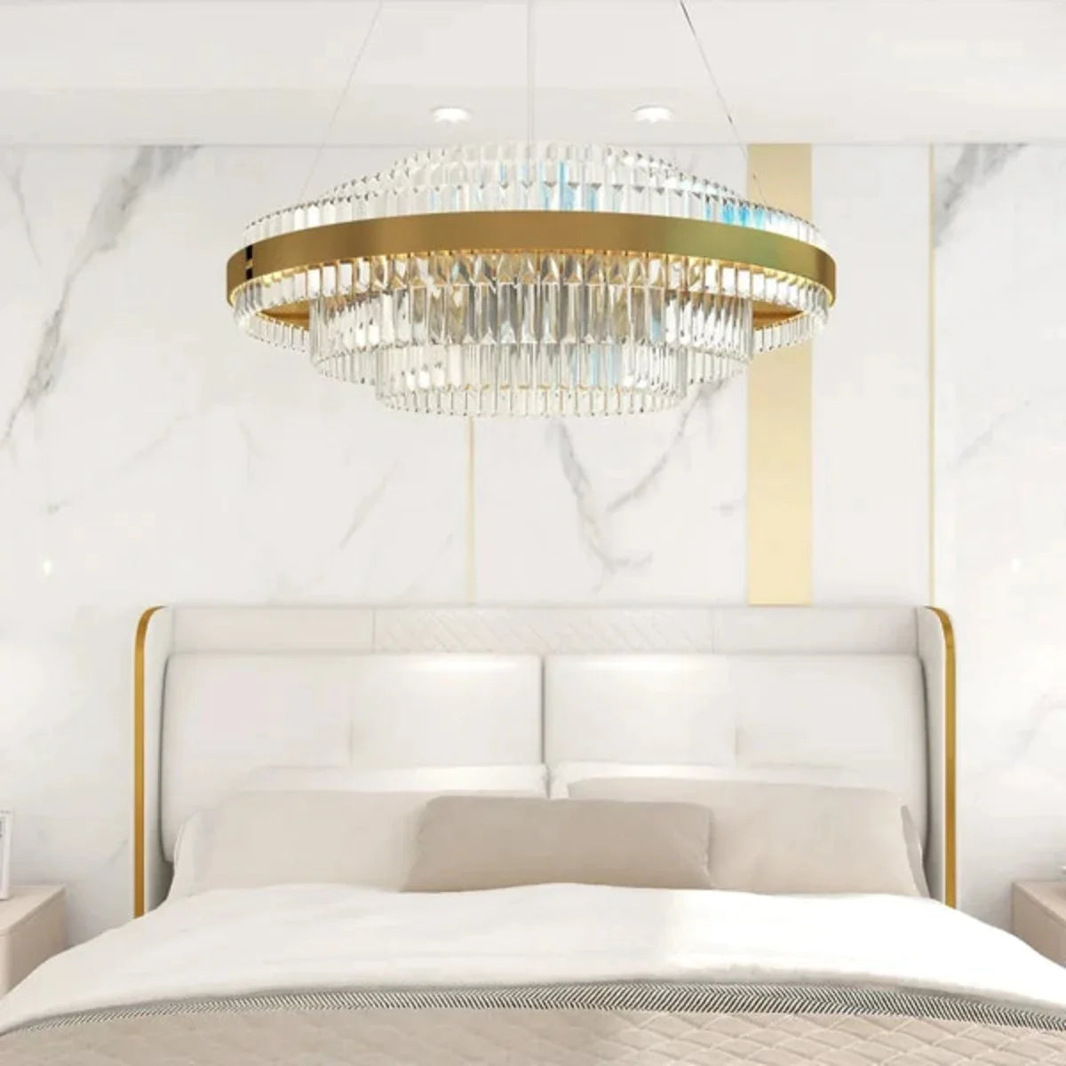 Kristy Design LED Luminaire Lustre Moderne Cristal Doré Salon - Neutralighting
