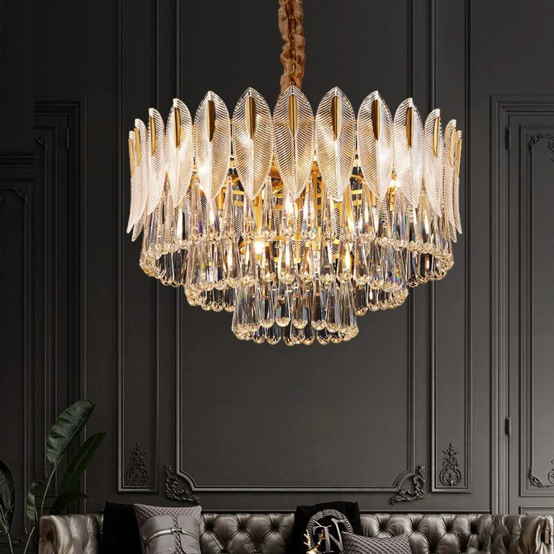 Kristy Lustre Plume Cristal, Métal/Cristal, Doré, Salon - Neutralighting