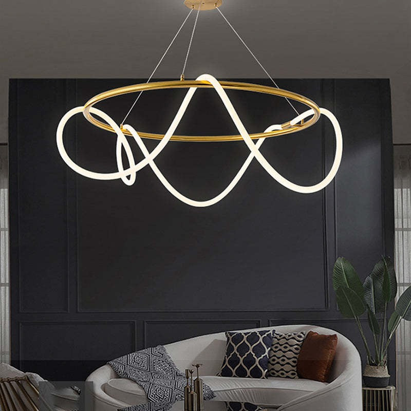 Xania Suspension Courbe/linéaire LED Postmoderne. Métal. Or/Noir. Salon - Neutralighting