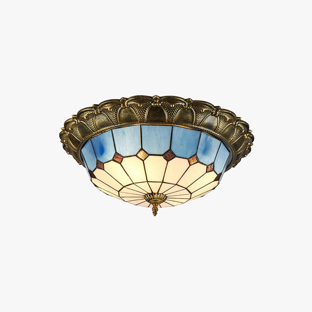 Tiffany Rétro LED Plafonnier Métal Verre Rond Chambre À Coucher - Neutralighting