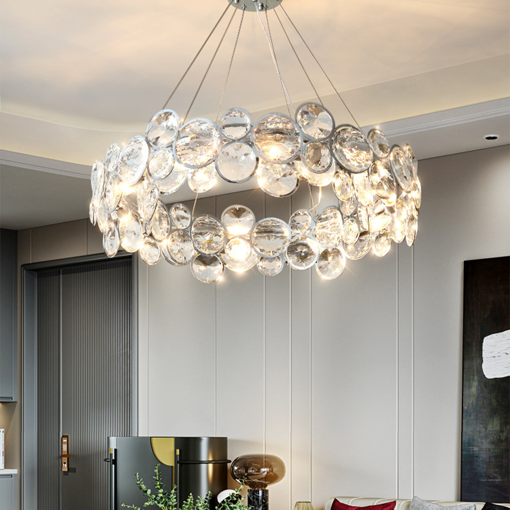 Kristy Lustre LED Moderne Rond Cristal Métal Salon - Neutralighting