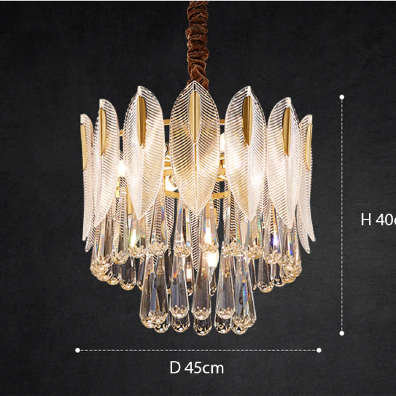 Kristy Lustre Plume Cristal, Métal/Cristal, Doré, Salon - Neutralighting