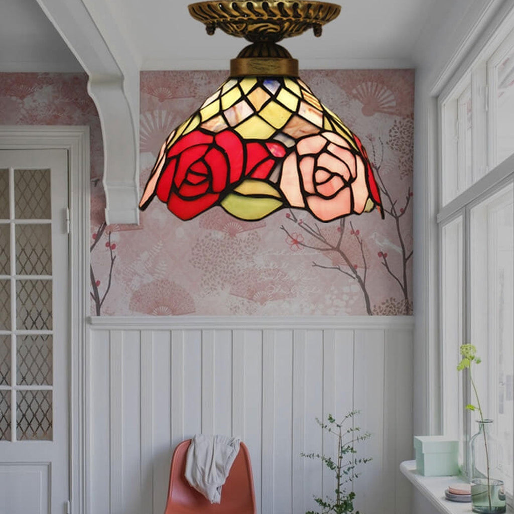 Tiffany Vintage Bol LED Plafonnier Métal Verre Salon - Neutralighting