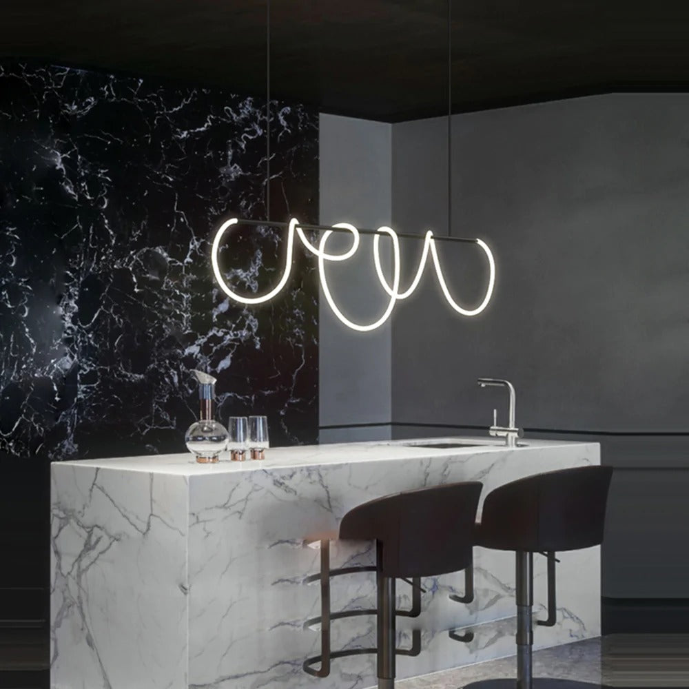 Xania Suspension Courbe/linéaire LED Postmoderne. Métal. Or/Noir. Salon - Neutralighting