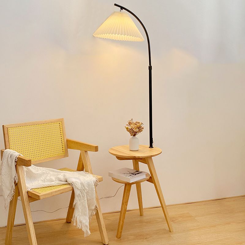 Muto Lampadaire Plissé Vintage, Métal/Tissu, Bois/Noyer, Salon - Neutralighting