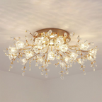 Arisha Design LED Plafonnier Fleur Art Deco Métal/Verre Doré Salon/Chambre à Coucher - Neutralighting