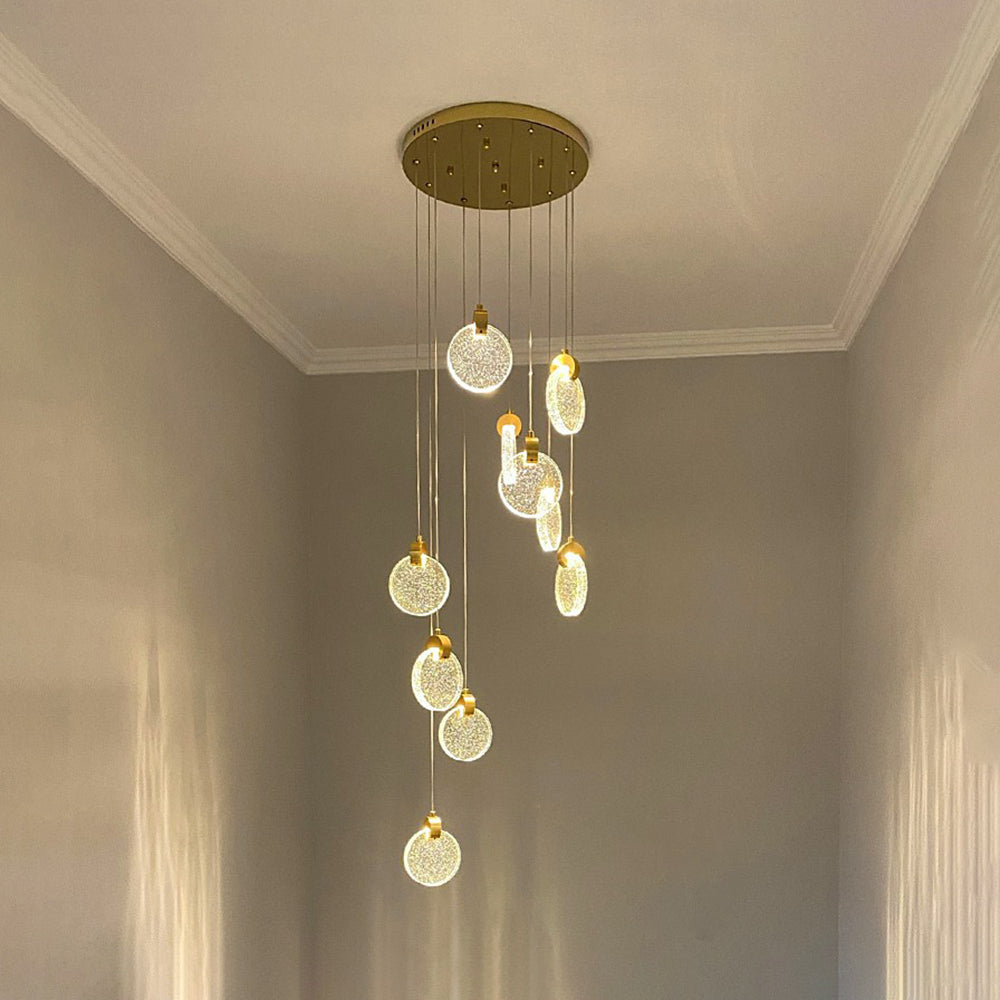 Kristy Suspension Ronde Nordique, Métal/Cristal, Doré, Escalier/Salon - Neutralighting