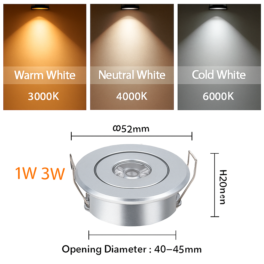 Plafonnier — 6 pièces LED Mini lumière vers le bas 3W 1W Dimmable Spot lumières encastrées AC85-265V plafonnier en aluminium 52mm