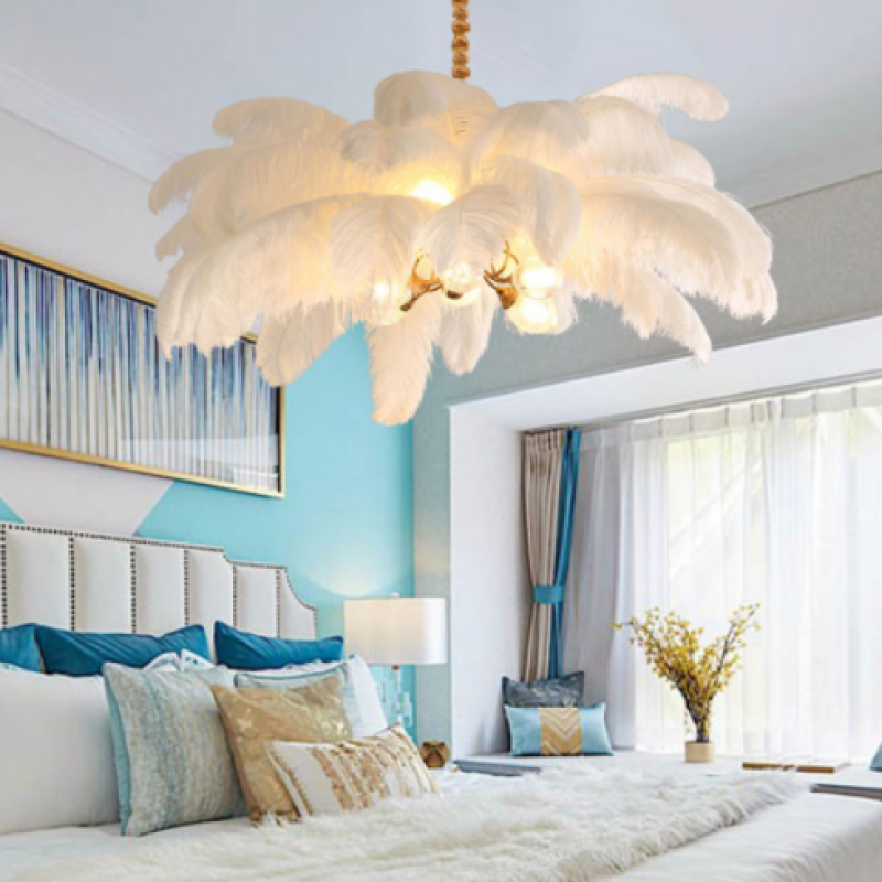 O'Moore Suspension Fleur Moderne, Cuivre/Plume, 8 Couleur, Salon - Neutralighting