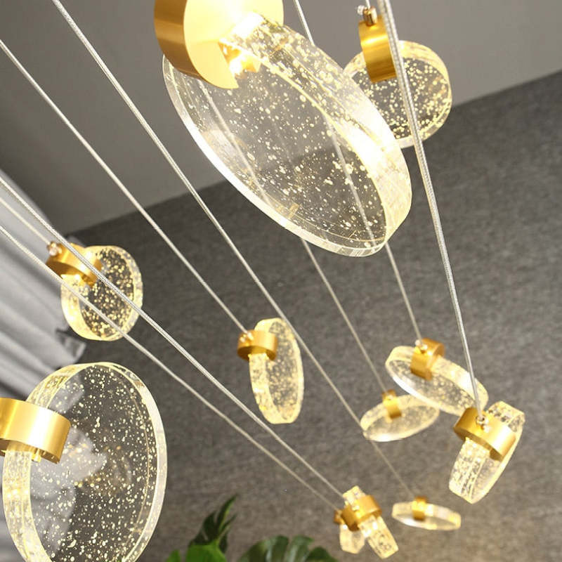 Kristy Suspension Ronde Nordique, Métal/Cristal, Doré, Escalier/Salon - Neutralighting