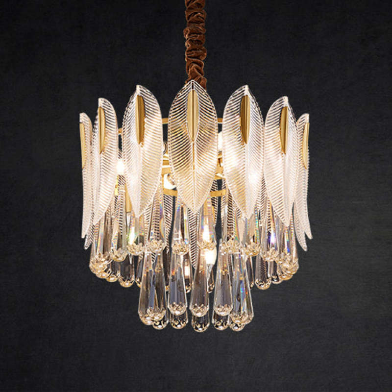 Kristy Lustre Plume Cristal, Métal/Cristal, Doré, Salon - Neutralighting