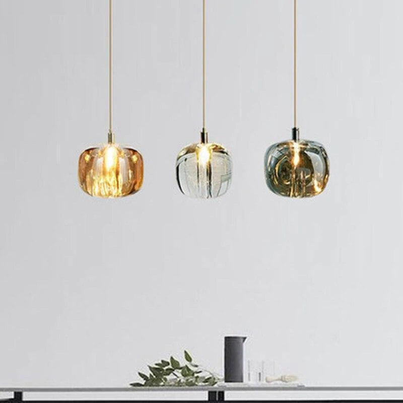 Thira Suspension Ronde Moderne. Métal/Verre. Ambre/Claire/Gris Fumé. Salon - Neutralighting