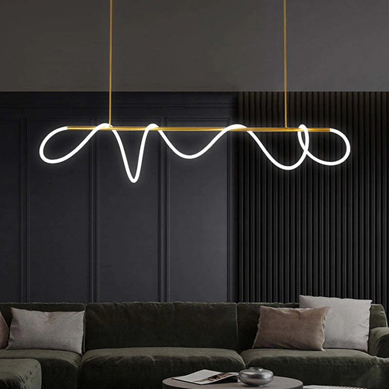Xania Suspension Courbe/linéaire LED Postmoderne. Métal. Or/Noir. Salon - Neutralighting