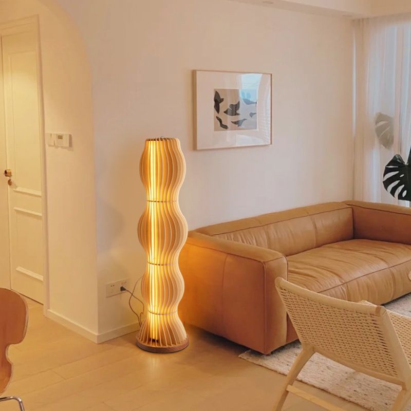 Muto Lampadaire Vague Moderne, Bois, Kaki, Salon - Neutralighting