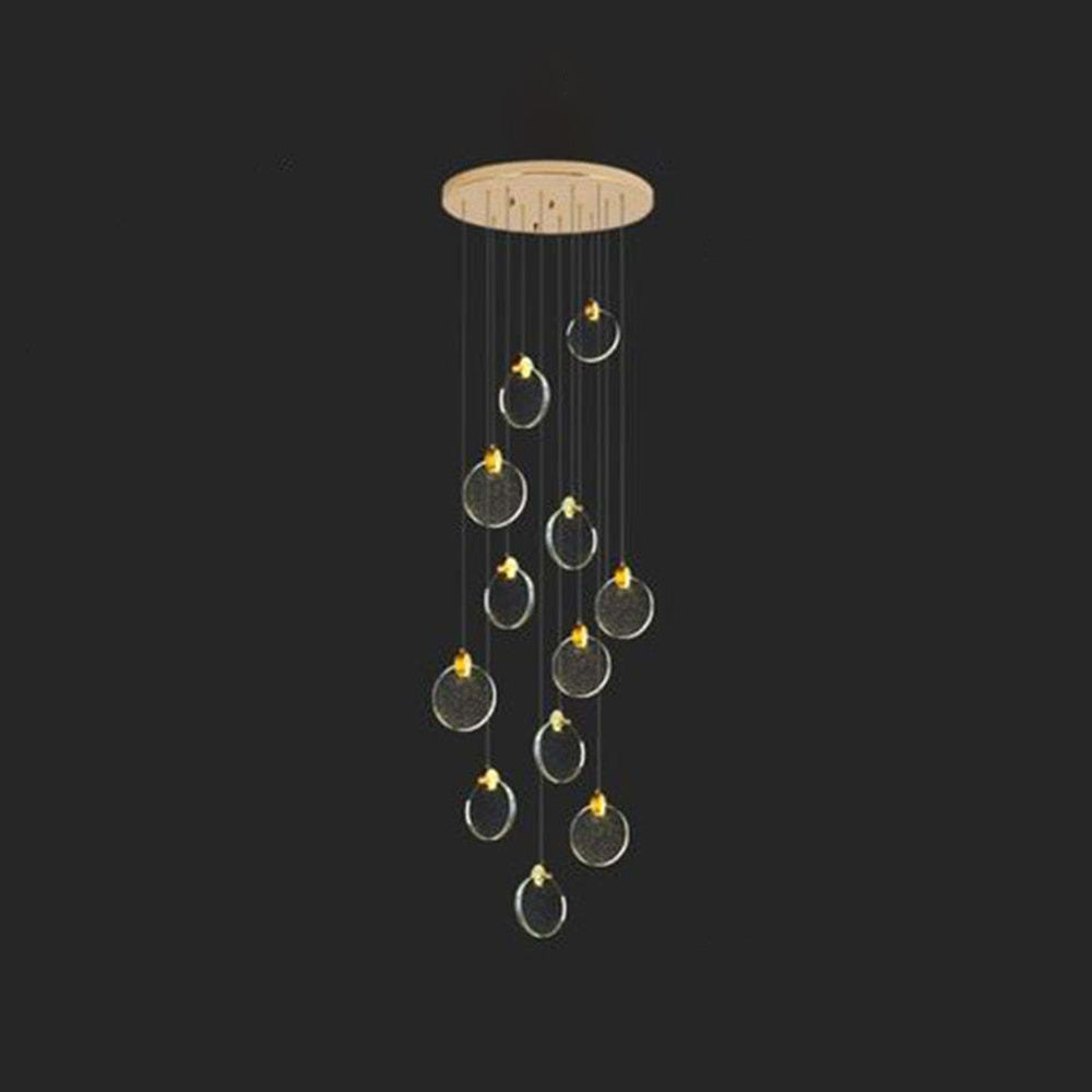 Kristy Suspension Ronde Nordique, Métal/Cristal, Doré, Escalier/Salon - Neutralighting