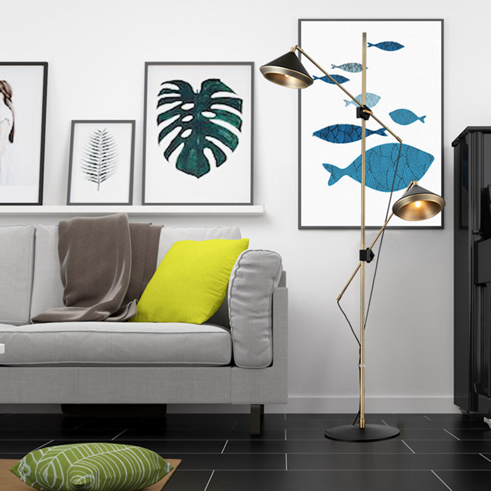 Arisha Design Lampadaire Dôme Vintage Métal Noir/Laiton Salon/Chambre - Neutralighting