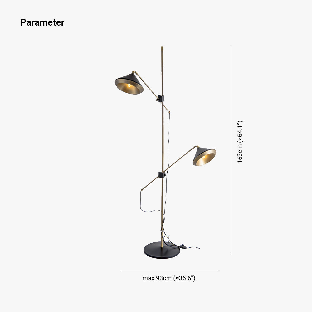 Arisha Design Lampadaire Dôme Vintage Métal Noir/Laiton Salon/Chambre - Neutralighting