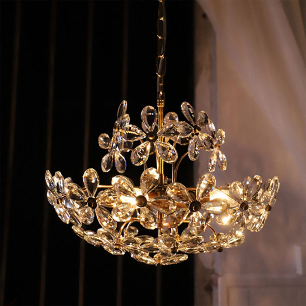 Ray Rétro Vintage Or Fleur Cristal Suspension Chambre À Coucher - Neutralighting