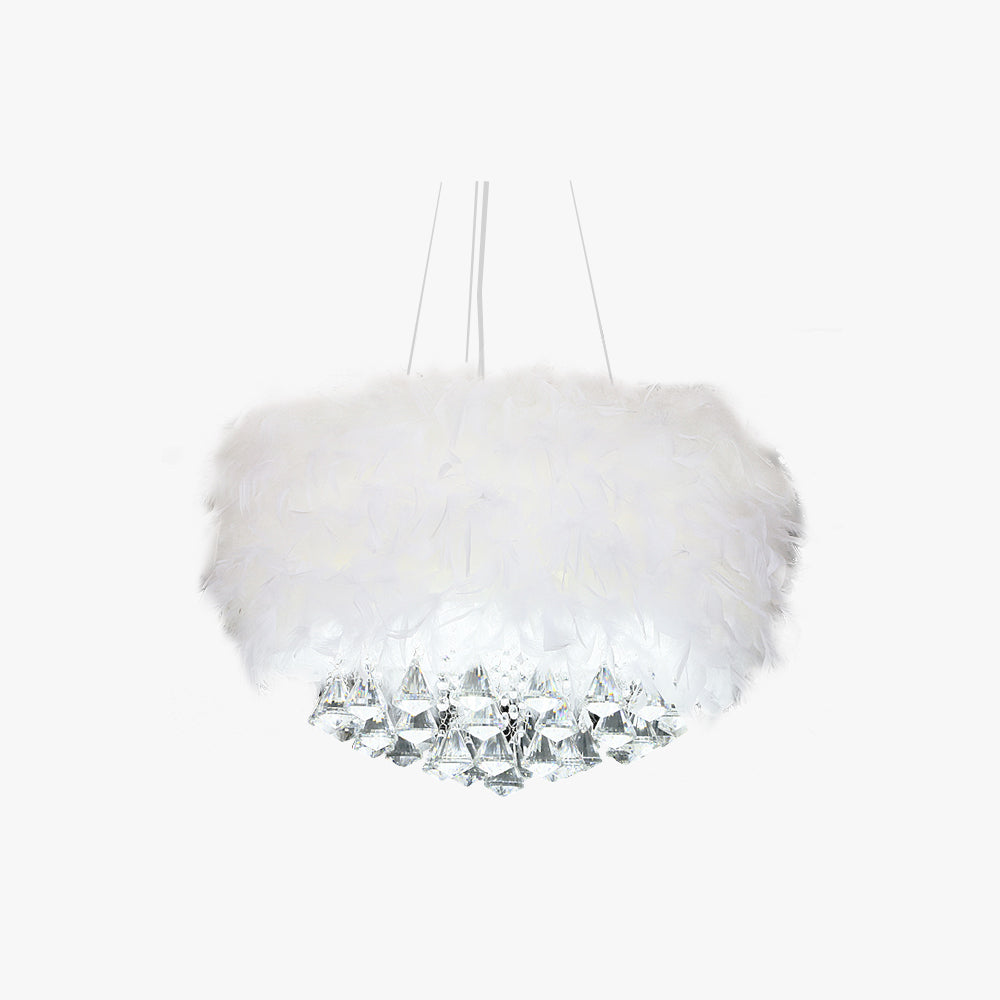O'Moore Suspension Tambour Magnifique, Métal/Plume/Cristal, Blanc, Chambre à Coucher/Salon - Neutralighting
