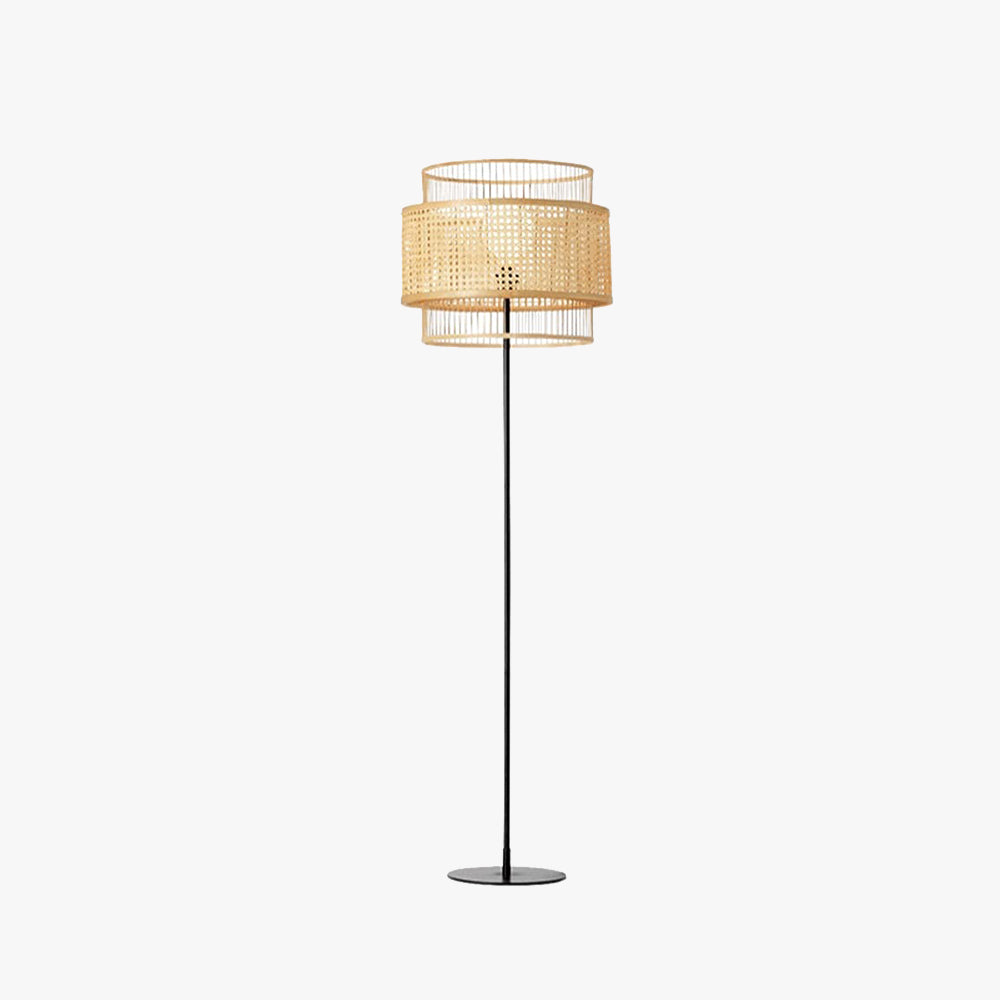 Ritta Lampadaire Anneau Simple, Métal/Rotin, Bois, Salon/Salle à Manger - Neutralighting