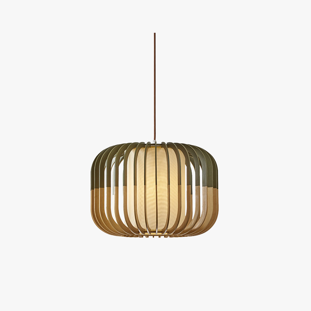 Muto Suspension cylindre Rustique, Bois/Tissu, Vert/Marron, Chamber à Coucher - Neutralighting