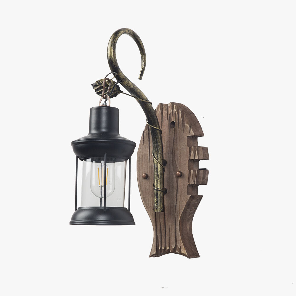 Epoch Applique Murale en Forme de Poisson et Lantern, Bois et Métal - Neutralighting