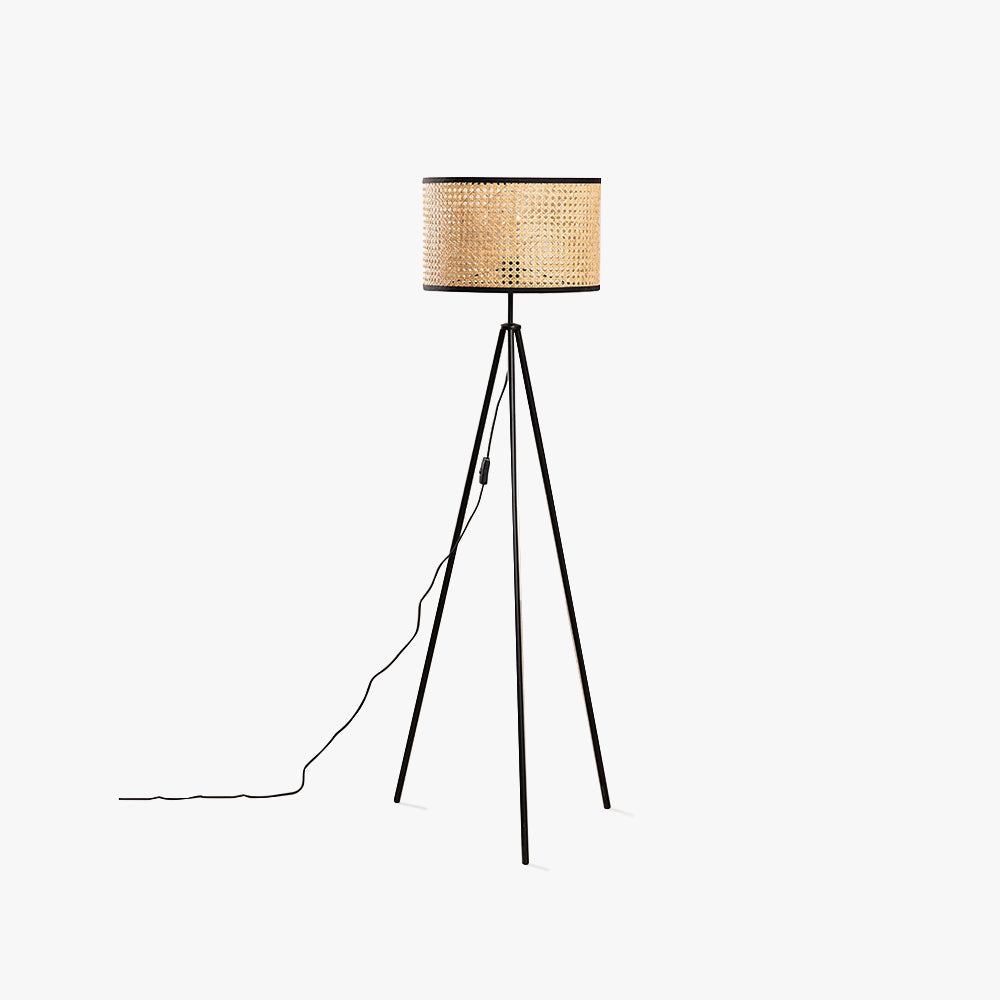 Ritta Lampadaire Trépied Moderne, Métal/Rotin, Bois, Salon - Neutralighting