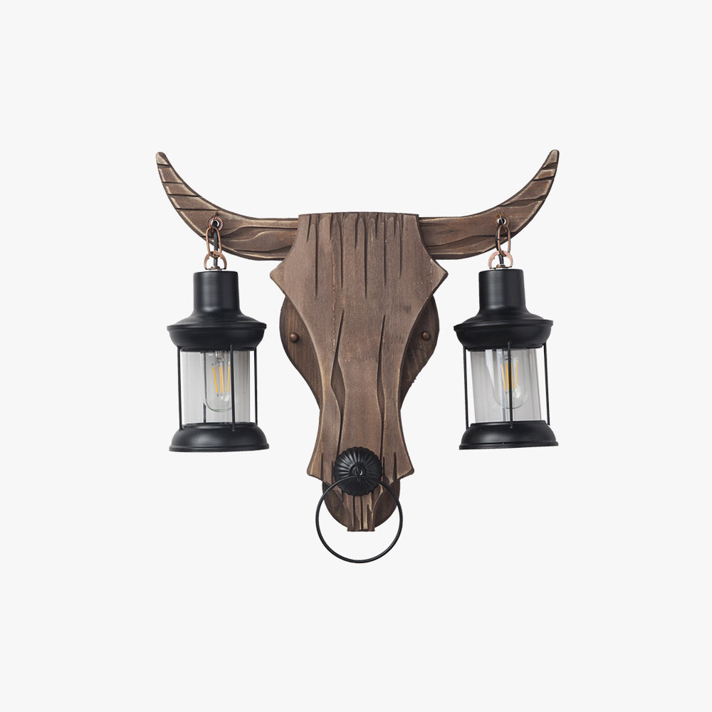 Epoch Applique Murale en Forme de Bulls, 2 Lumières, Bois et Métal - Neutralighting