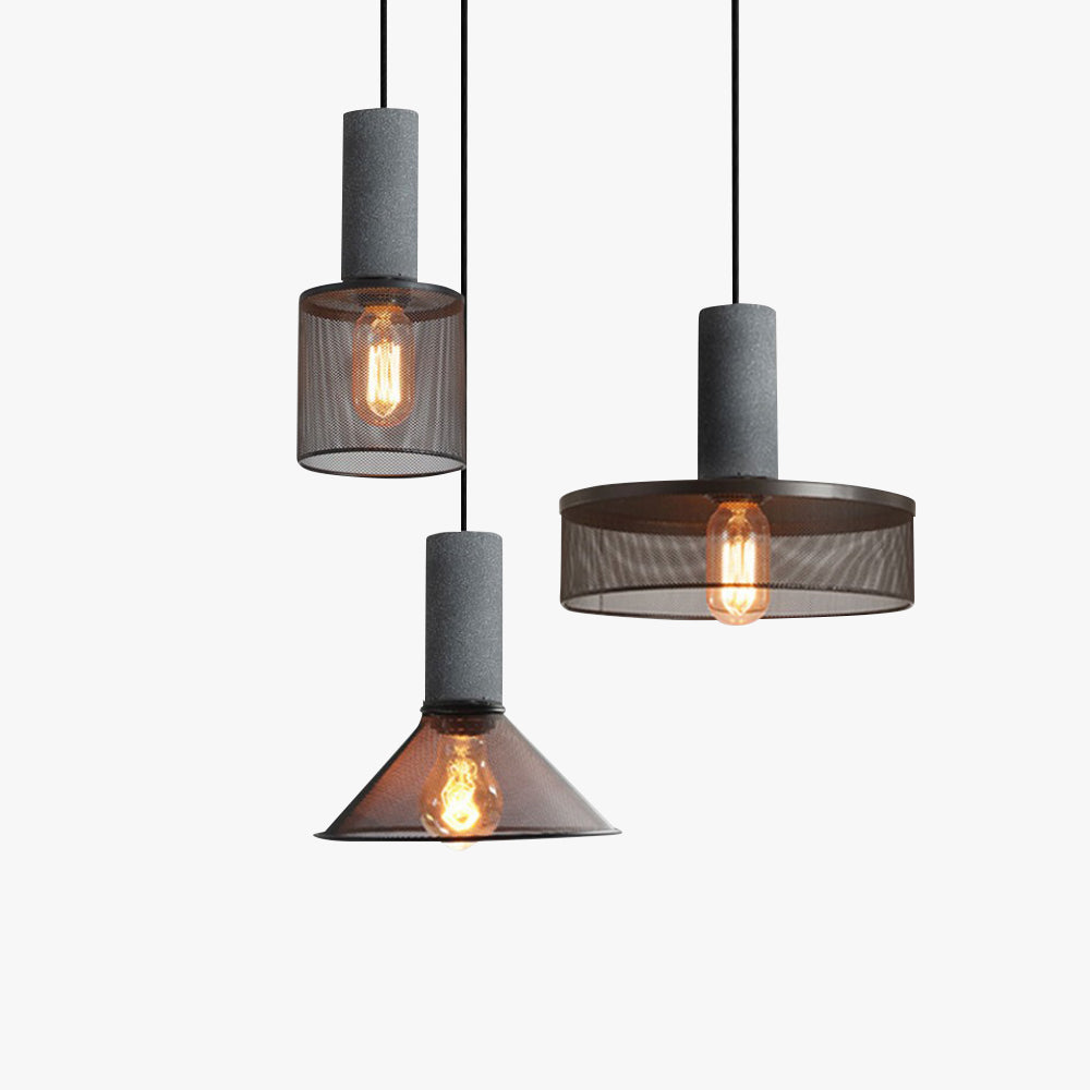 Arisha Suspension Cylindre Industriel, Métal/Ciment, Noir/Gris, Bar - Neutralighting