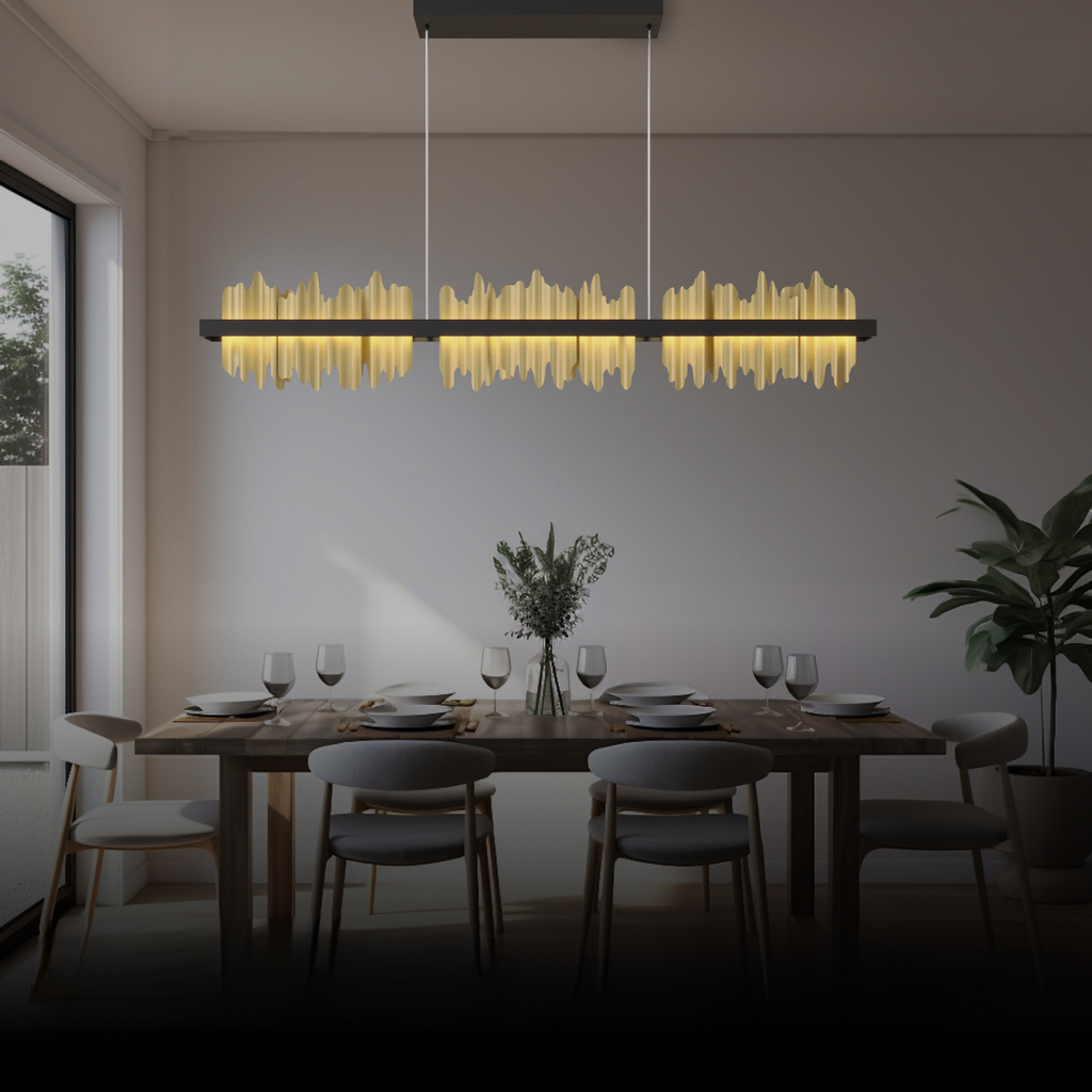 Kristy Lustre LED Rectangles Verre/Métal Noire Or Salon - Neutralighting