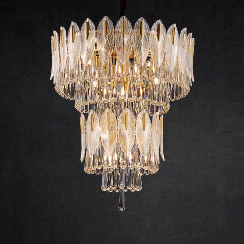 Kristy Lustre Plume Cristal, Métal/Cristal, Doré, Salon - Neutralighting