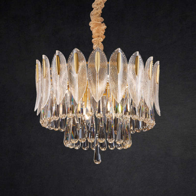 Kristy Lustre Plume Cristal, Métal/Cristal, Doré, Salon - Neutralighting