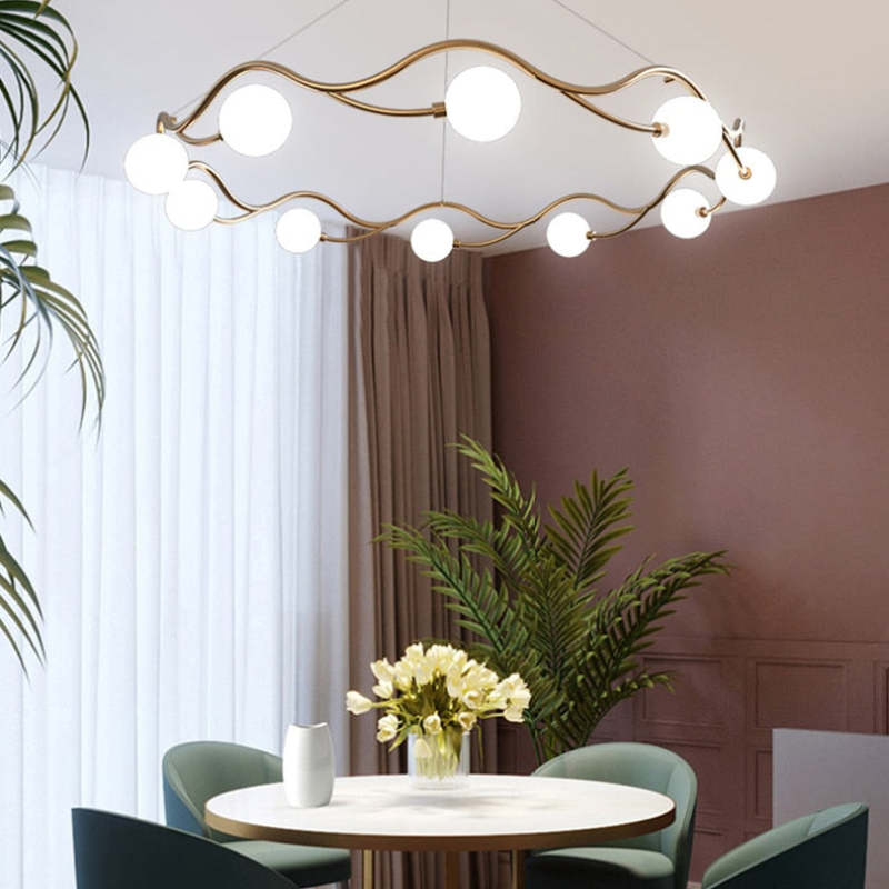 Valentina Lustre Modern Designe, Vague, Métal/Verre, Blanc/Or - Neutralighting