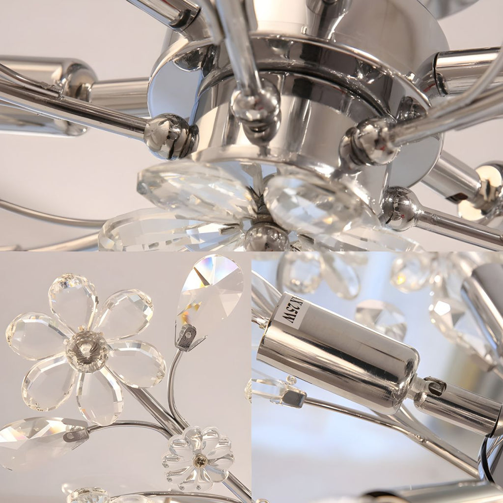 Olivia Plafonnier Moderne à Fleurs en Cristal, Verre/Métal, Chrome, Salon/Chambre à Coucher - Neutralighting
