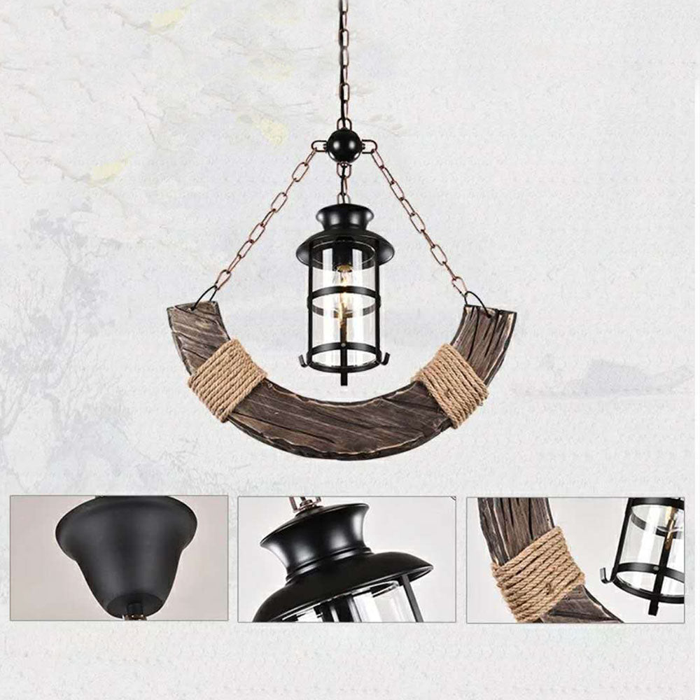 Epoch Suspension Lanterne Retro, Metal/Bois, Noir/Marron, Chambre - Neutralighting