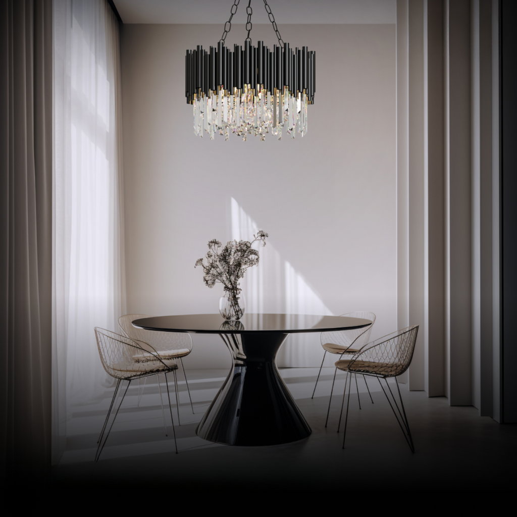 Kristy Suspension LED Industrielle Noir Cylindrique En Verre/Métal Salon - Neutralighting