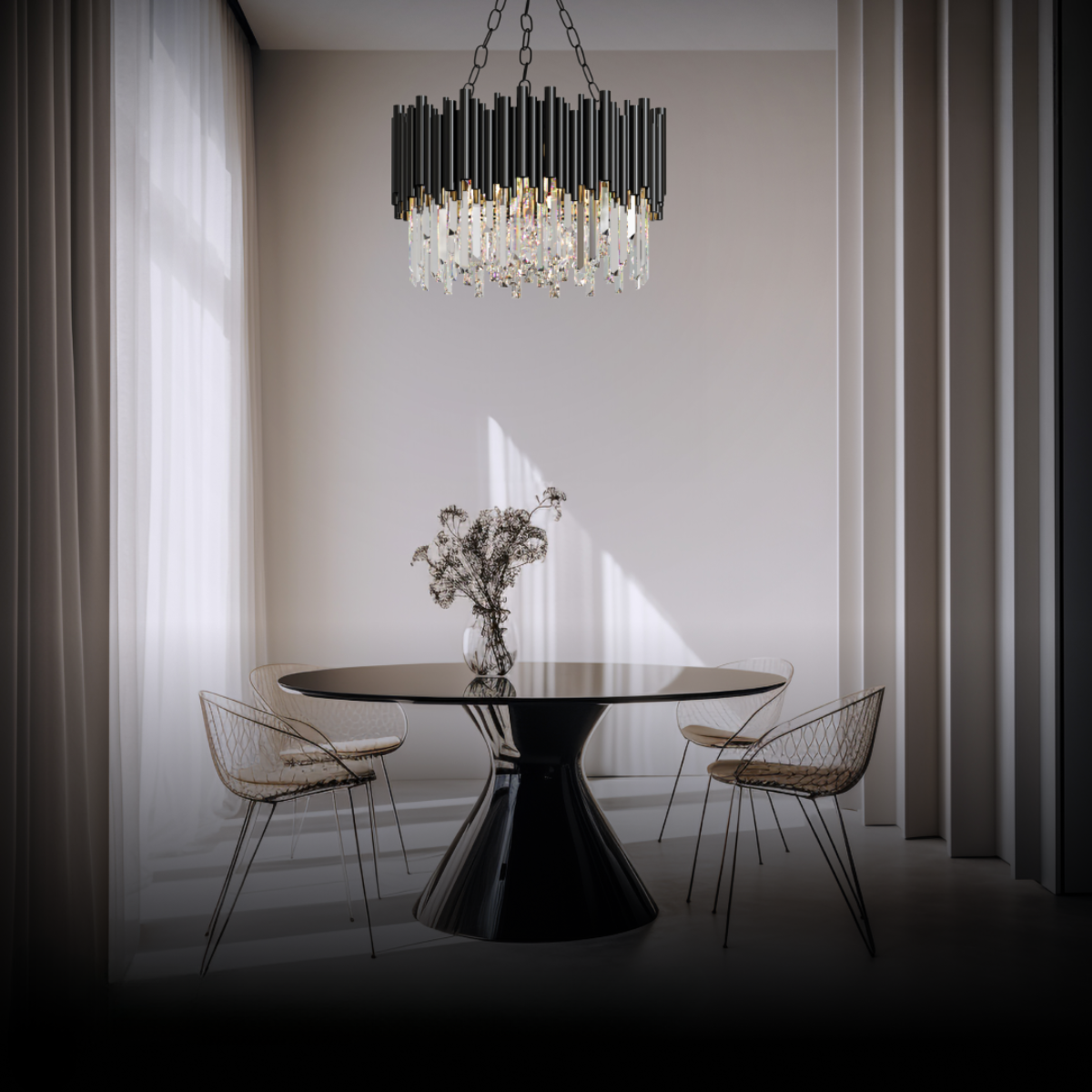 Kristy Suspension LED Industrielle Noir Cylindrique En Verre/Métal Salon - Neutralighting