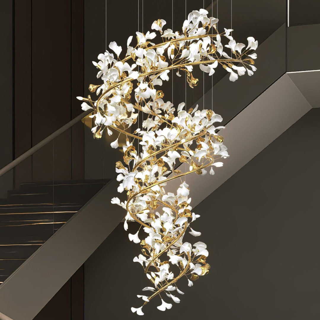 Olivia Lustre Fleur AntGlo Moderne , Métal/Céramique, Or, Escalier - Neutralighting