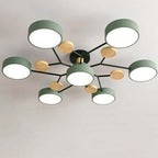 Arisha Plafonnier Rond Moderne, Métal/Bois, Blanc/Vert/Gris, Salon - Neutralighting