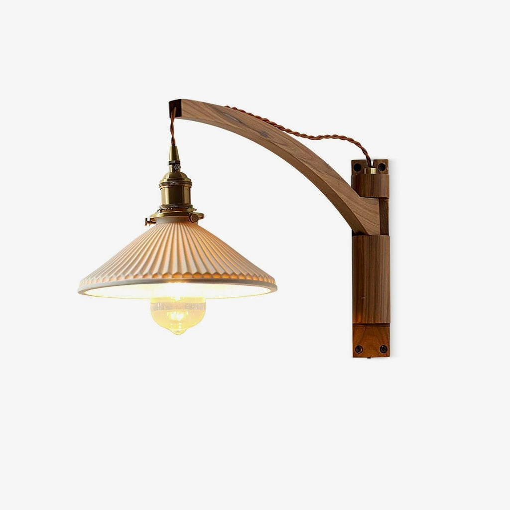 Illaee Nordic Art Swing Arm Walnut Ceramic Wall Light - Neutralighting