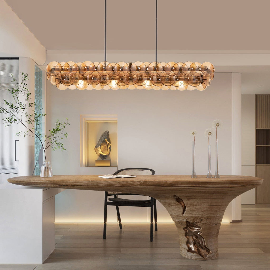 Aurora Chandelier Linéaire en Verre Pressé Ambre Moderne - Neutralighting