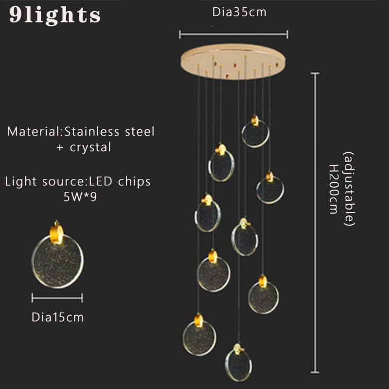 Kristy Suspension Ronde Nordique, Métal/Cristal, Doré, Escalier/Salon - Neutralighting