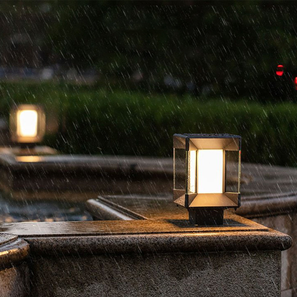 Ray Lampe de Poteau Rectangulaire Moderne, Métal/Verre, Noir/Or, Balcon - Neutralighting