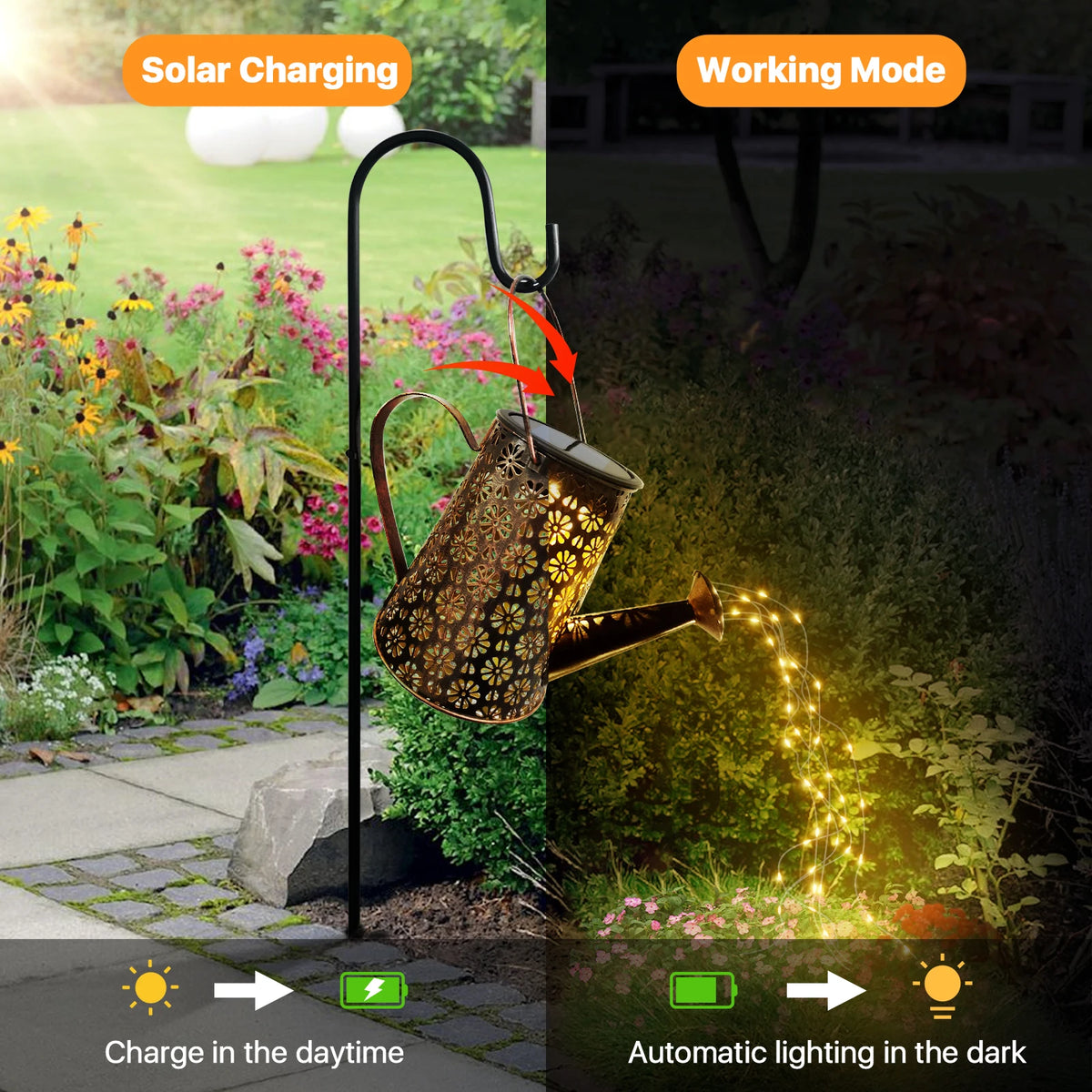 Arrosoir lumineux solaire LED à suspendre pour jardin – Soléane