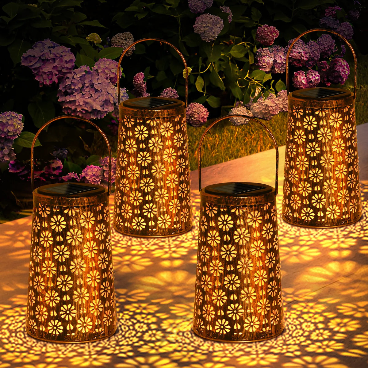 Lanternes solaires LED à motif tournesol pour jardin, lot de 4 – Héliance