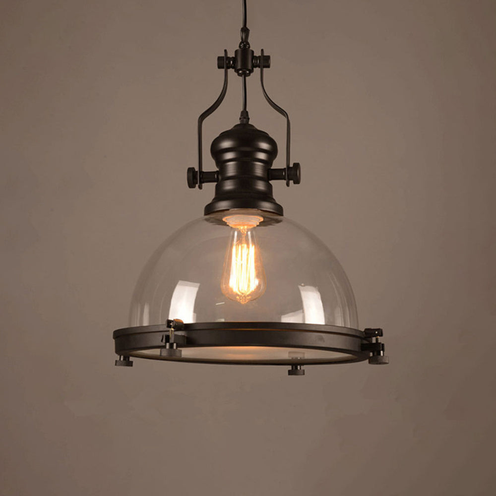 Silva Luminaires Suspensions Dôme Industrielle LED Vintage Verre/Métal Noir Salon/Chambre à Coucher - Neutralighting