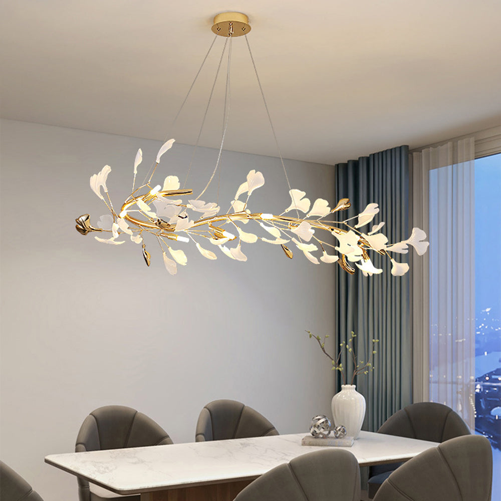 Olivia Luminaires Suspensions Feuille Moderne Céramique/Métal Doré/Blanc Bureau/Salle à Manger - Neutralighting